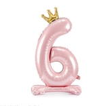 Balónek číslo 6 stojící růžový s korunkou 84 cm